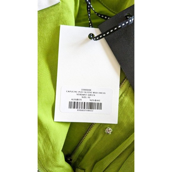 SOLD Aje Capucine Puff Sleeve Midi Dress Size 10 Verdant Green BNWT - Picture 14 of 15